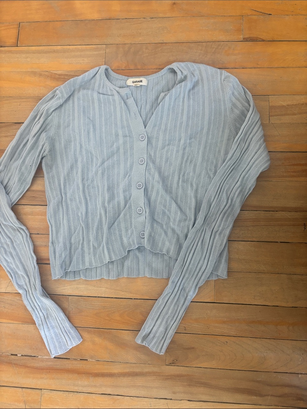 Garage Powder Blue Ribbed Button-Front Cardigan